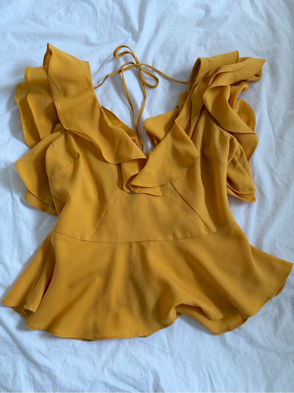 Lulumari Mustard Ruffle V-Neck Peplum Camisole